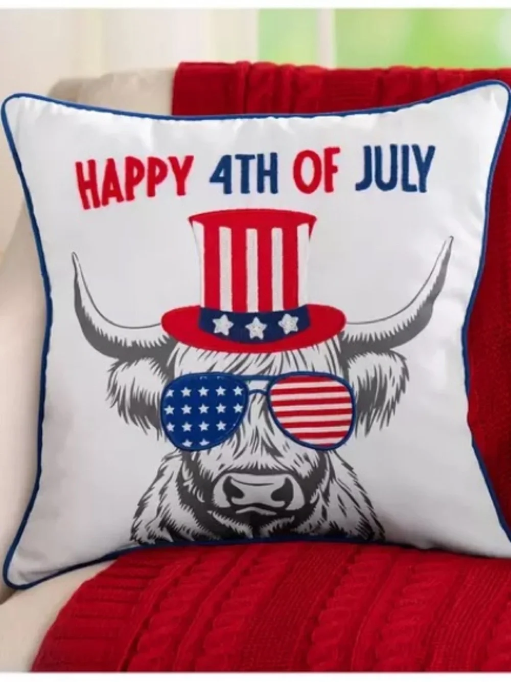 Happy 4th Of July Cow Pillow Cover